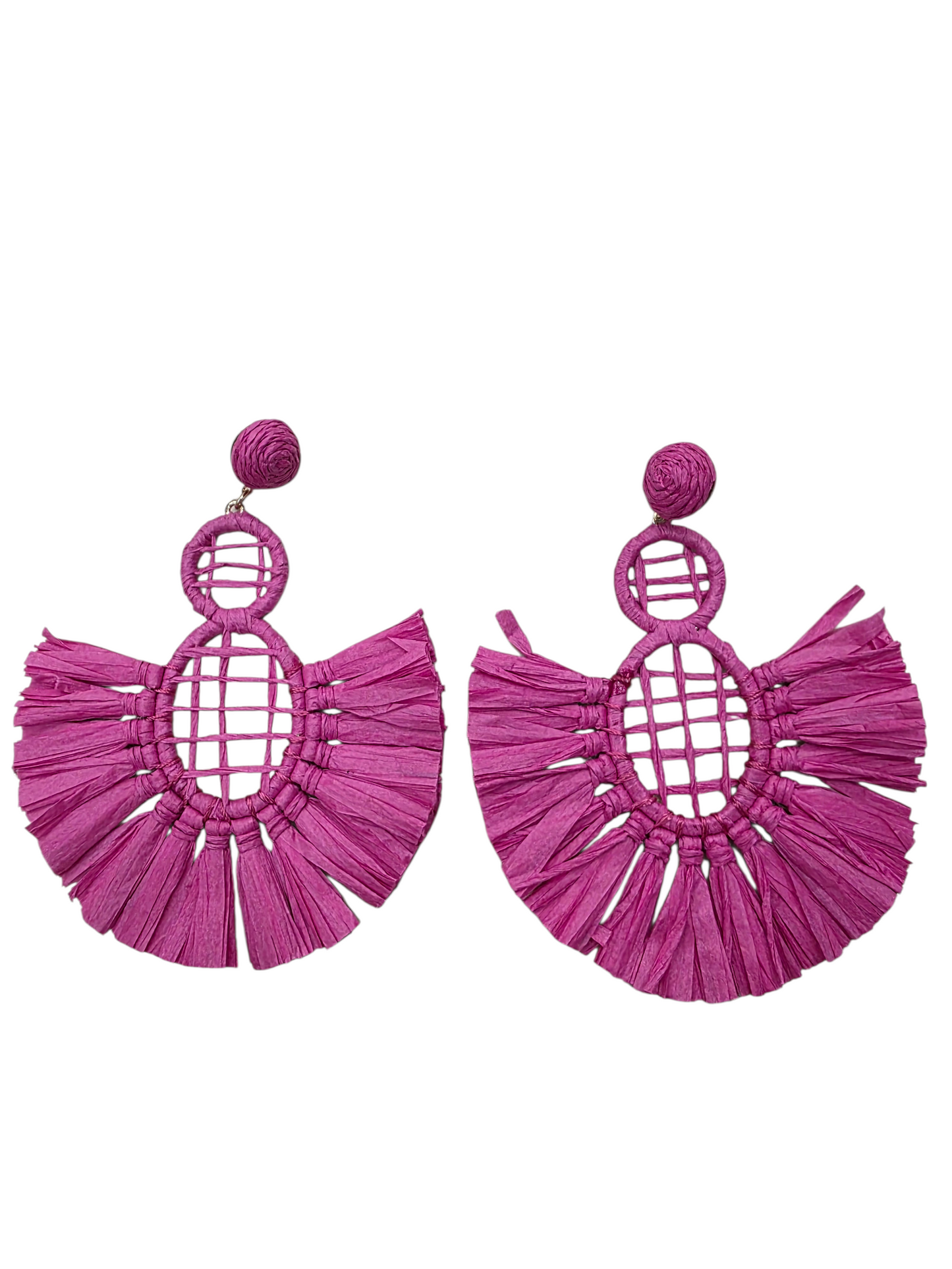 Maxi Pendientes Rafia Fucsia