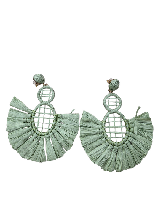 Maxi Pendientes Rafia Verde Salvia