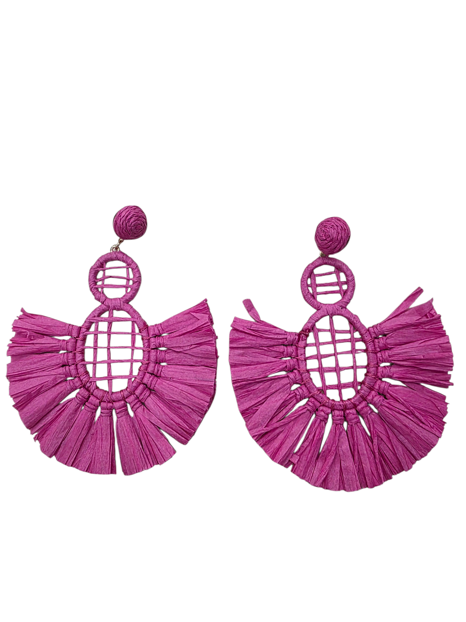 Maxi Pendientes Rafia Fucsia