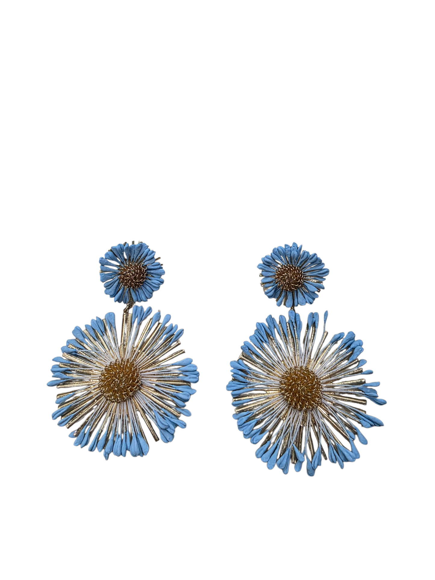 Pendientes Flor Latón Rafia Azul