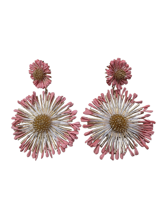 Pendientes Flor Rafia Rosa