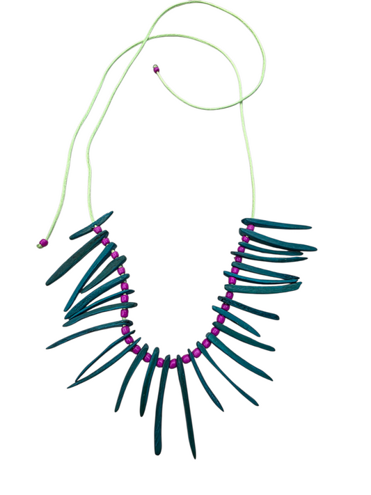 Collar Madera Teal Cordón Verde