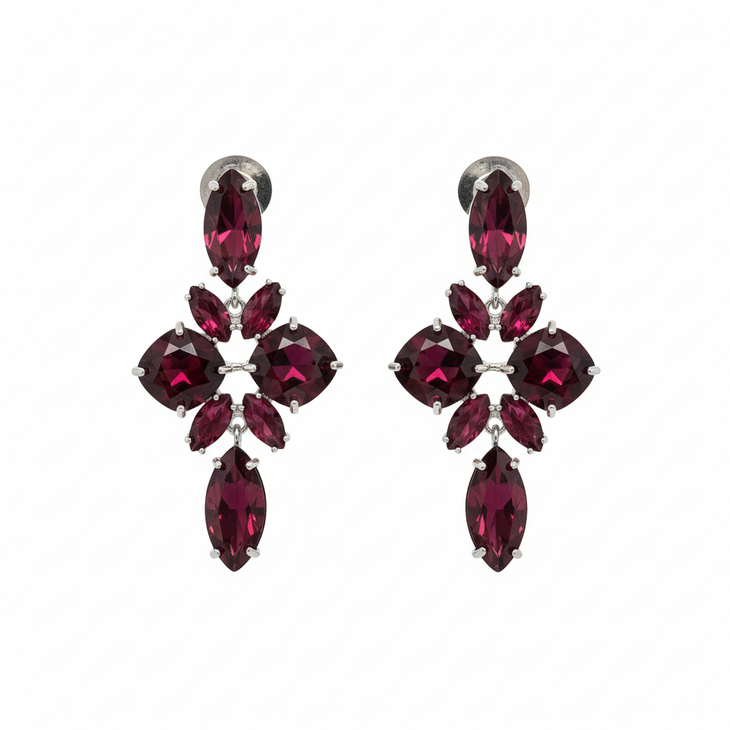 Pendientes Rubino con cristales burdeos - Vista frontal