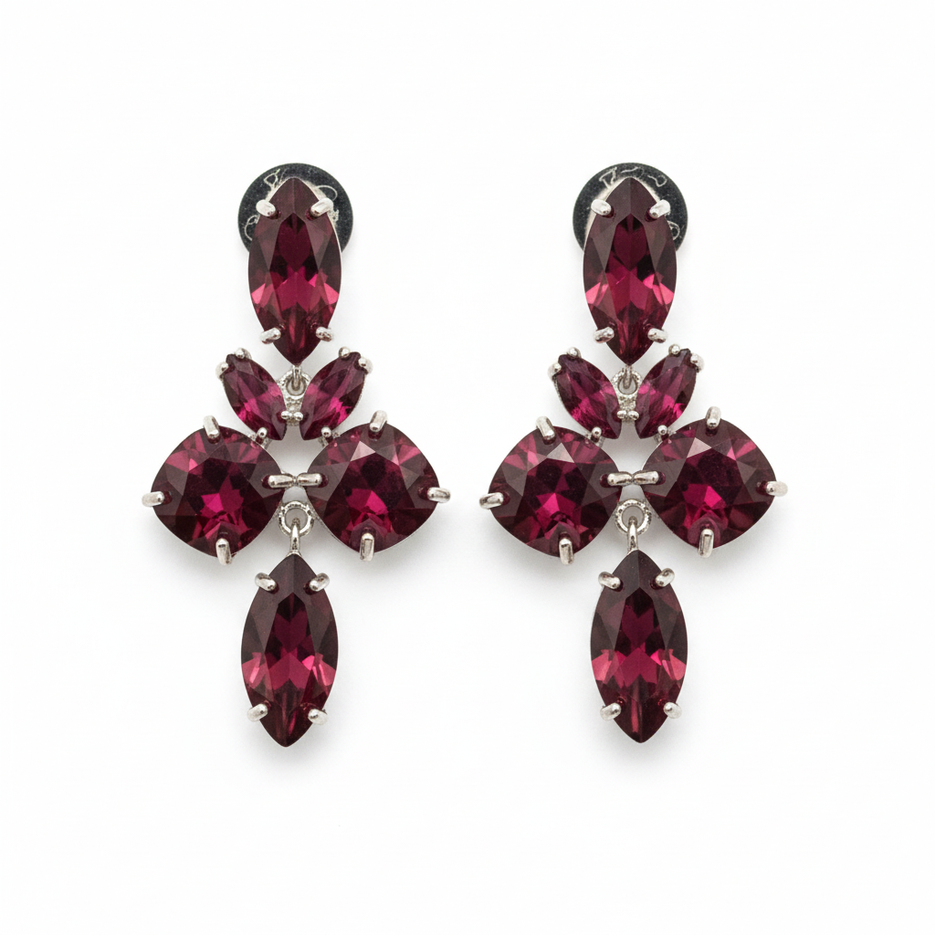 Pendientes Rubino con cristales burdeos - Detalle