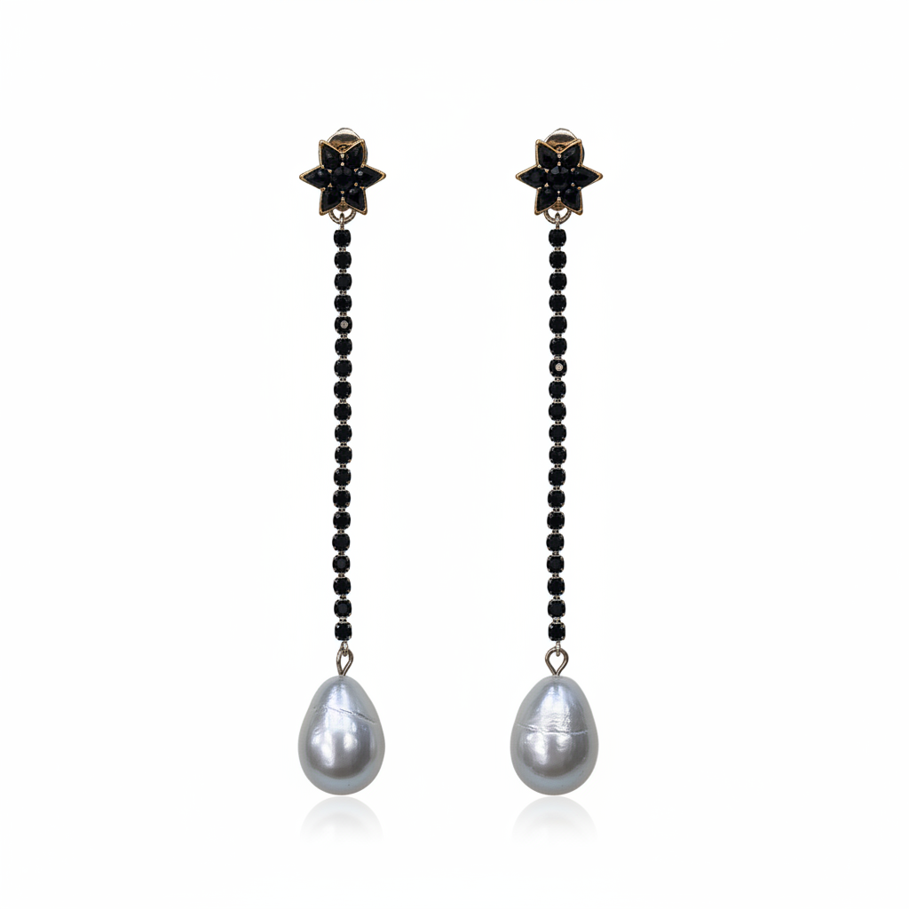 Pendientes Diana con cristales negros - Vista frontal