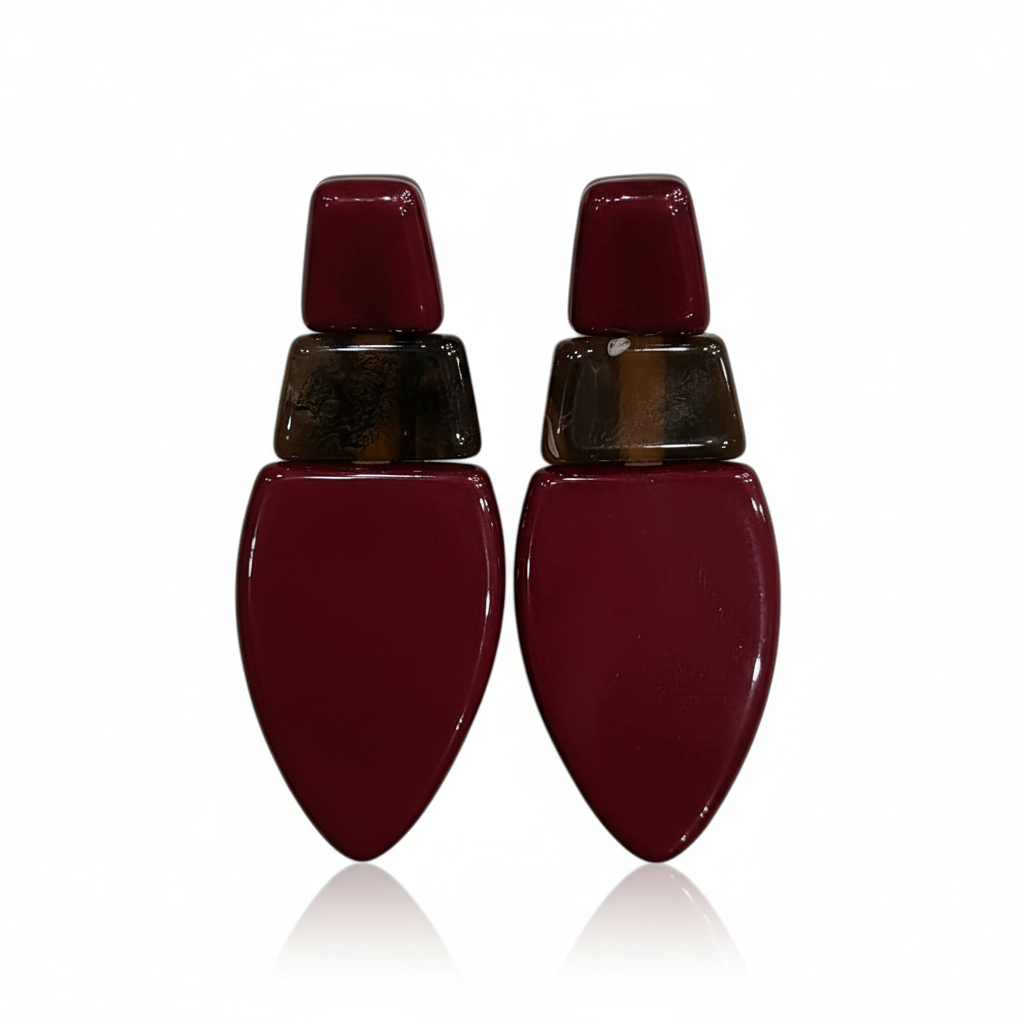 Pendientes Vino con acrílico satinado - Vista tres cuartos