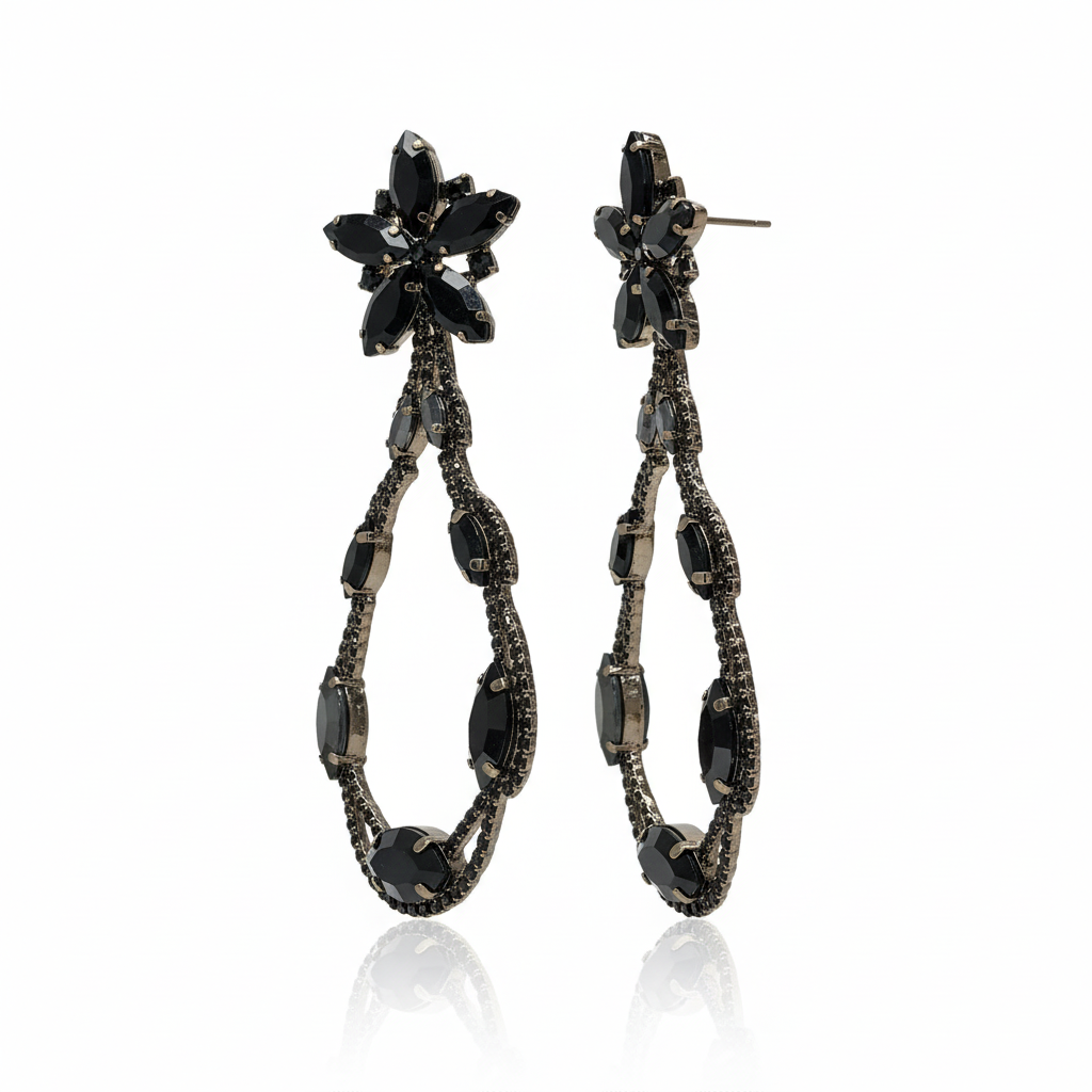 Pendientes Nero con cristales negros - Vista lateral