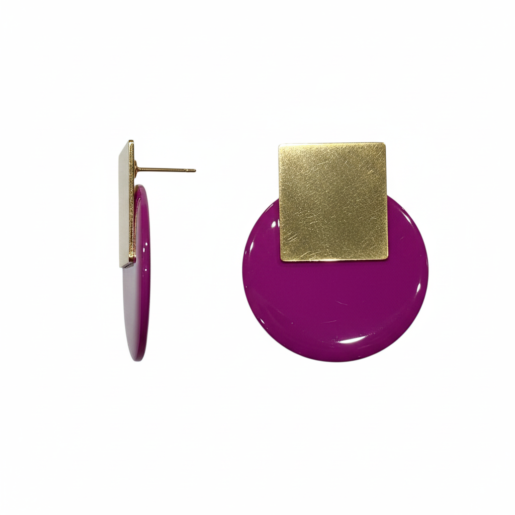 Pendientes Viola con esmalte buganvilla - Vista lateral