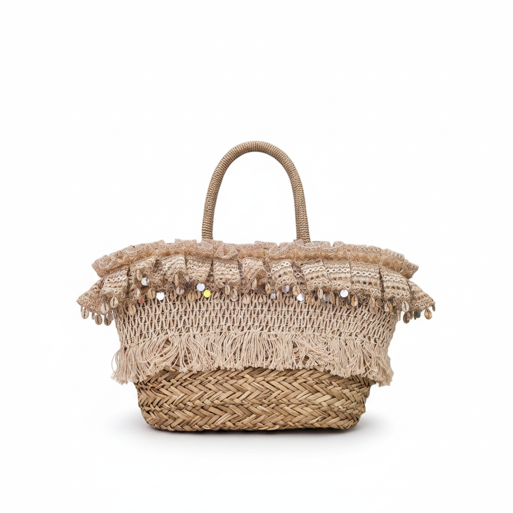 Bolso Esparto Conchas Boho - Fotografía de estudio profesional
