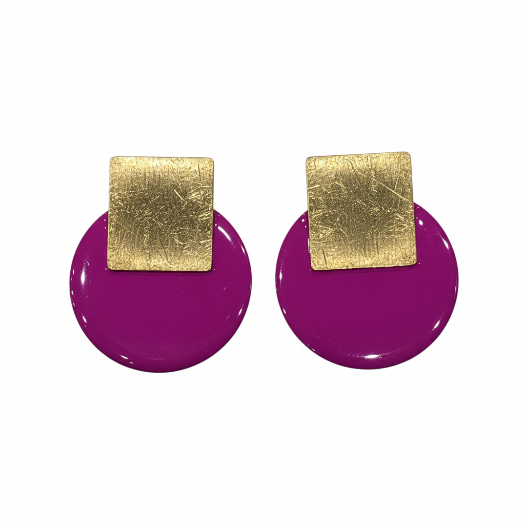 Pendientes Viola con esmalte buganvilla - Detalle