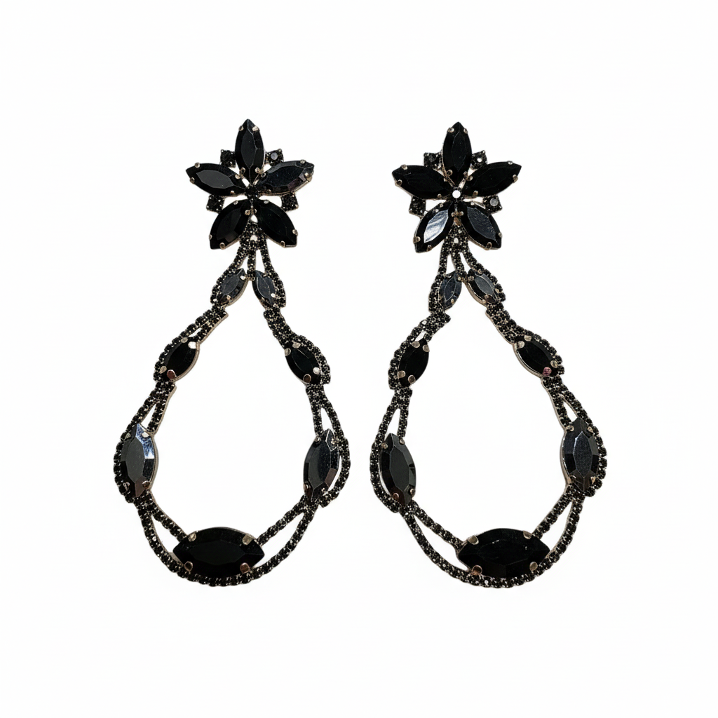 Pendientes Nero con cristales negros - Vista frontal