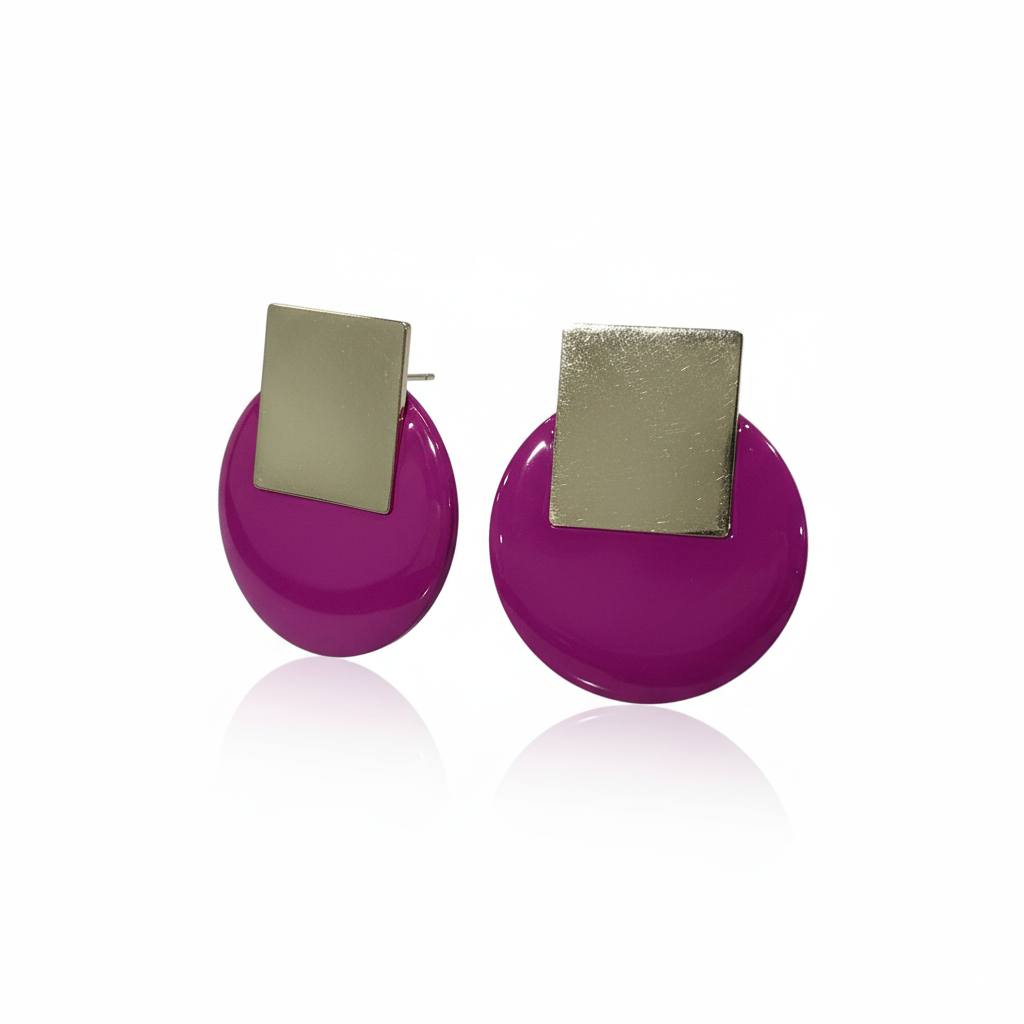 Pendientes Viola con esmalte buganvilla - Vista tres cuartos