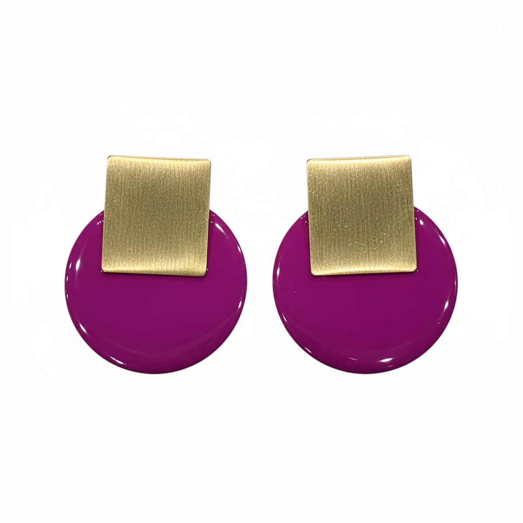 Pendientes Viola con esmalte buganvilla - Vista frontal