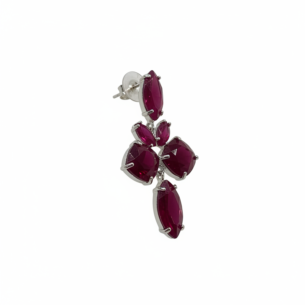 Pendientes Rubino con cristales burdeos - Vista lateral