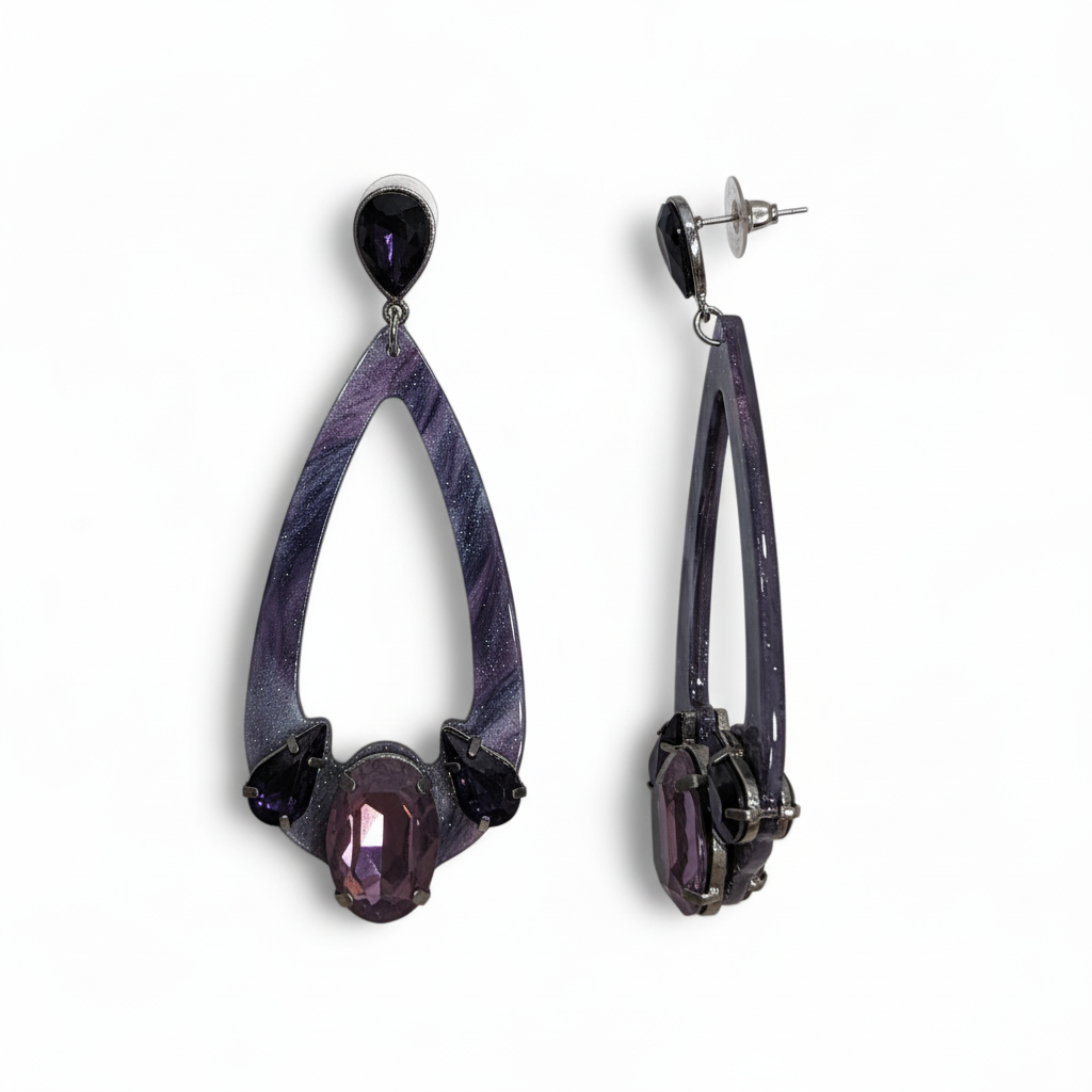 Pendientes Ametista con acrílico morado - Vista lateral
