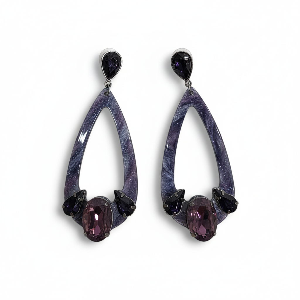 Pendientes Ametista con acrílico morado - Vista frontal