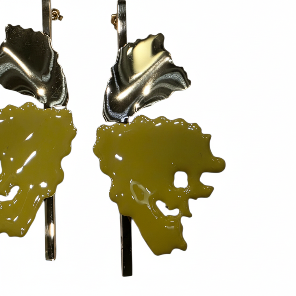 Pendientes Ginkgo con esmalte amarillo - Detalle