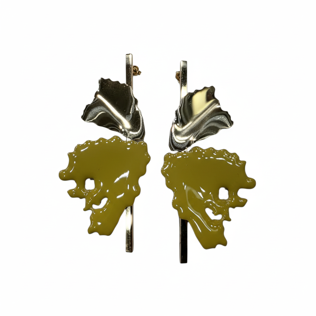 Pendientes Ginkgo con esmalte amarillo - Vista frontal