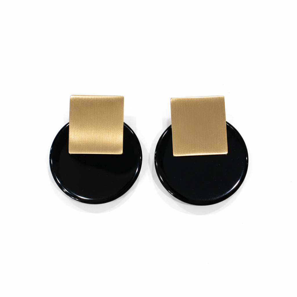Pendientes Mia con esmalte negro - Vista tres cuartos