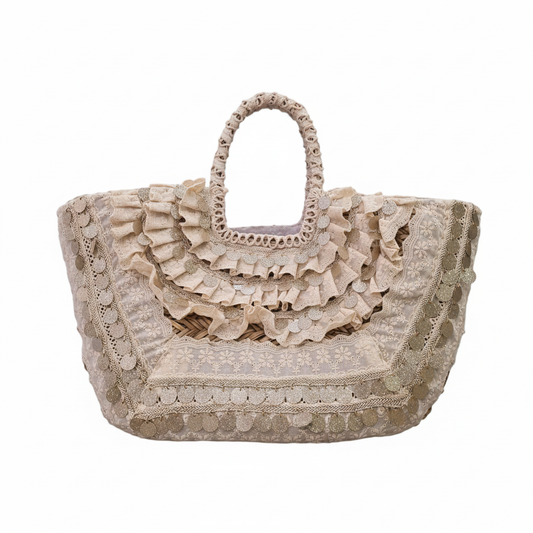 Bolso Mimbre Encaje Romántico