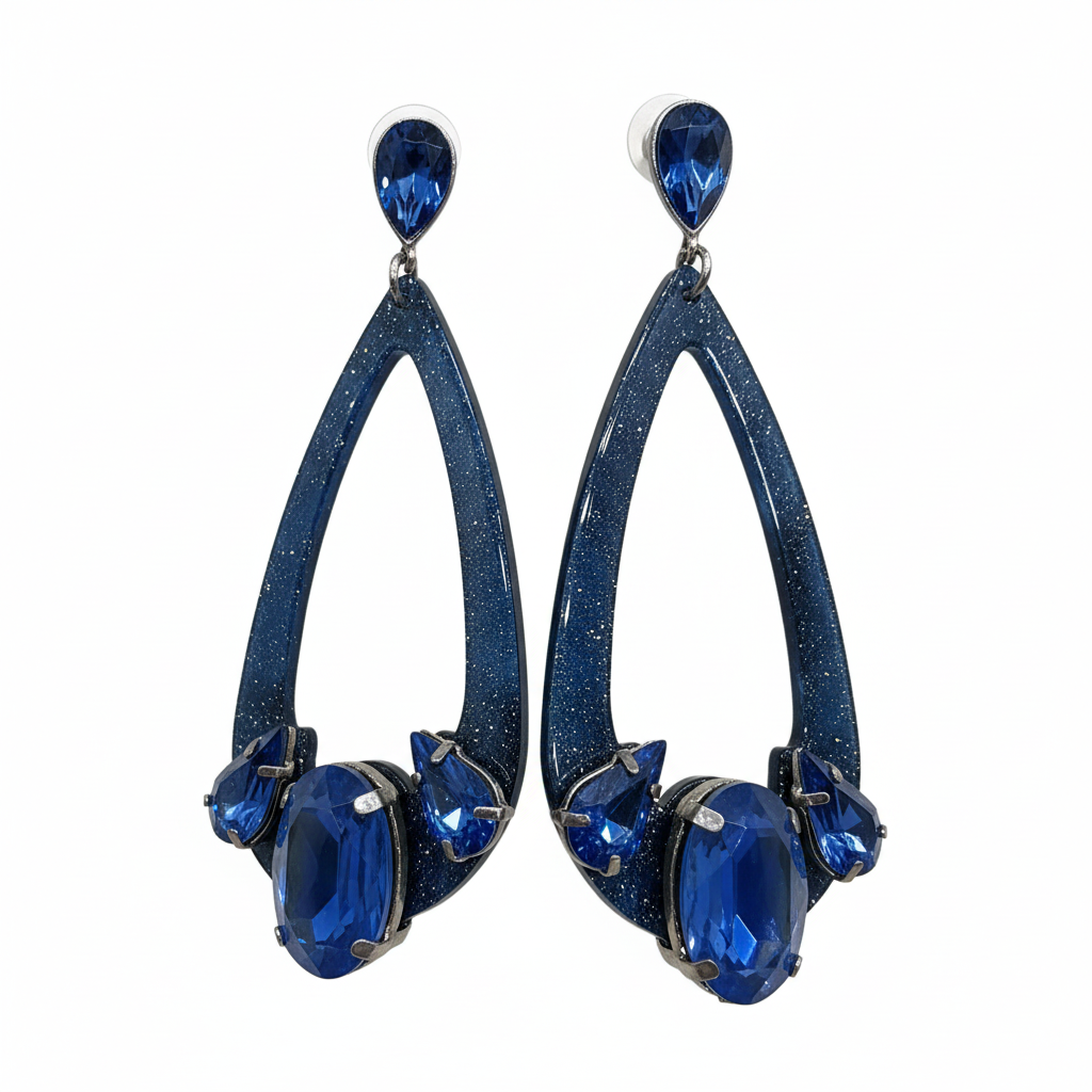 Pendientes Oceano con acrílico azul - Vista tres cuartos