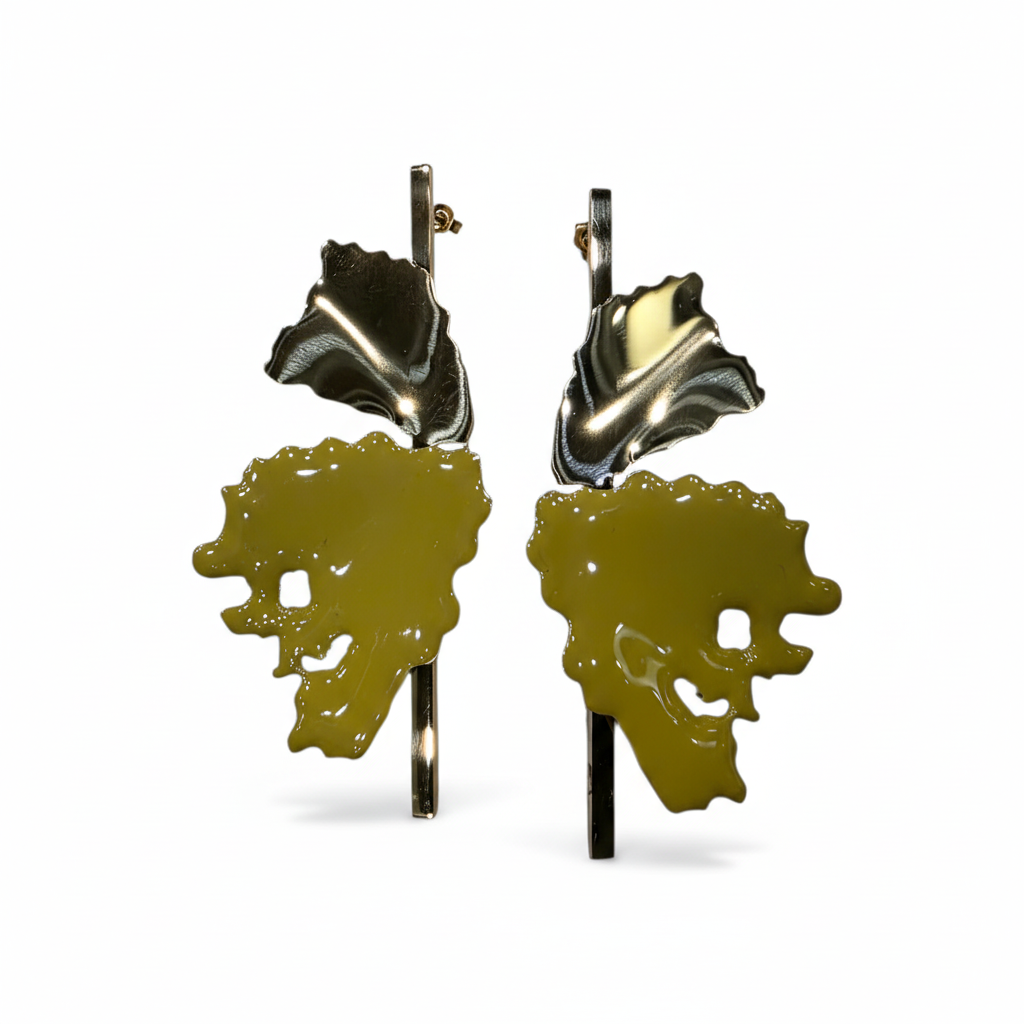 Pendientes Ginkgo con esmalte amarillo - Vista tres cuartos