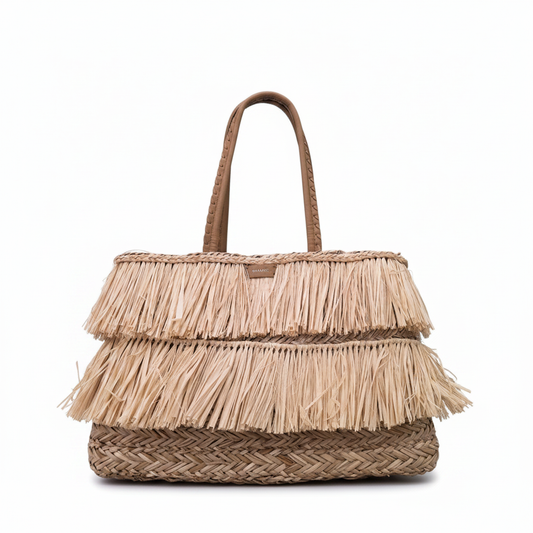 Bolso Rafia Flecos Natural