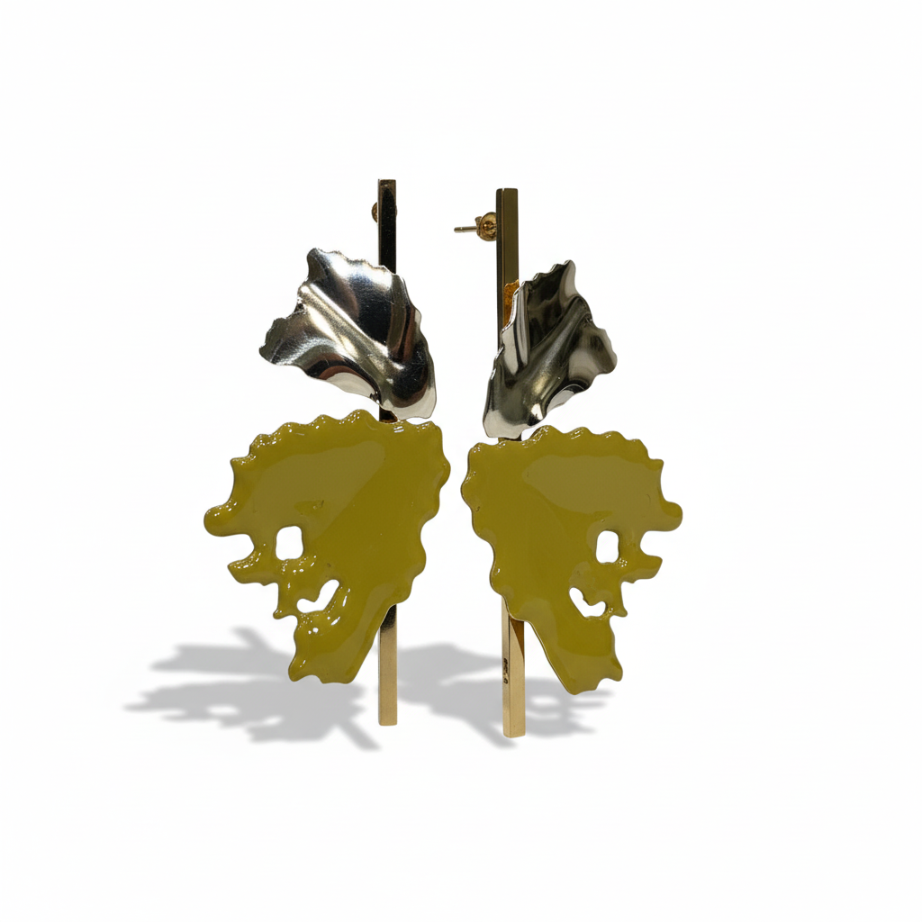 Pendientes Ginkgo con esmalte amarillo - Vista lateral