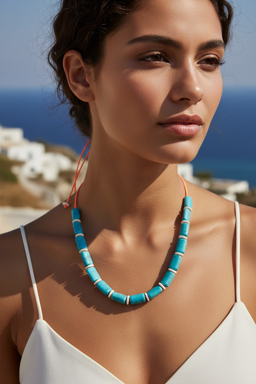 Modelo con Collar Turquesa Mediterráneo